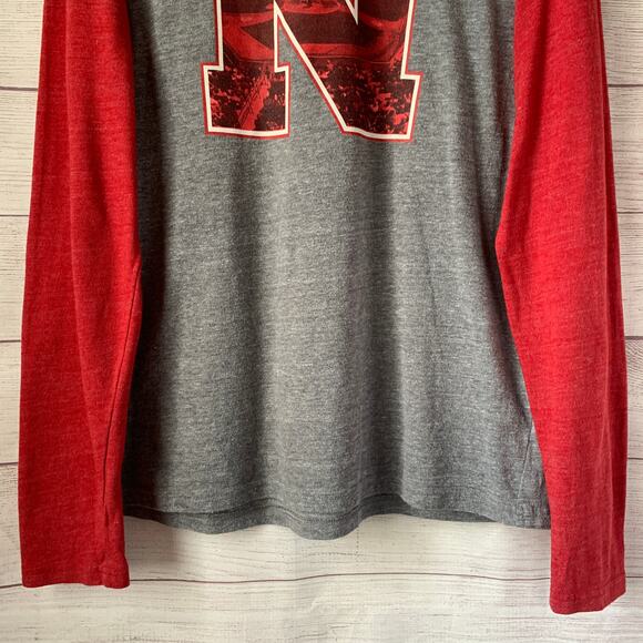 Adidas Heathered Gray Red Nebraska Cornhusker BERM ZONE Baseball Raglan Shirt L - Picture 3 of 10